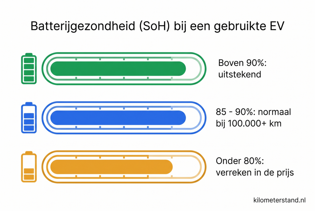 Infographic: batterijgezondheid (SoH) richtlijnen bij een gebruikte elektrische auto